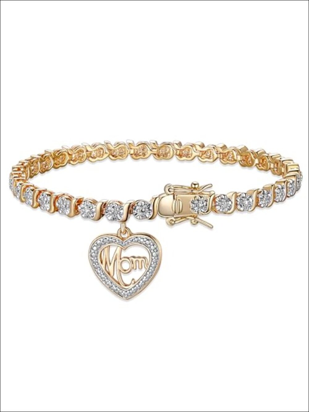 Diamond Accent Charm Tennis Bracelet 7.25in Yellow Gold Plated Bronze
